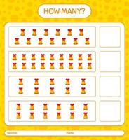 How many counting game with bell. worksheet for preschool kids, kids activity sheet vector