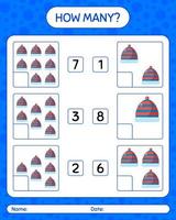 How many counting game with beanie. worksheet for preschool kids, kids activity sheet vector