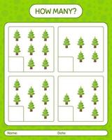 How many counting game with christmas tree. worksheet for preschool kids, kids activity sheet vector