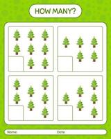 How many counting game with christmas tree. worksheet for preschool kids, kids activity sheet vector