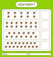 How many counting game with elf. worksheet for preschool kids, kids activity sheet vector