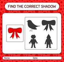 Find the correct shadows game with ribbon. worksheet for preschool kids, kids activity sheet vector