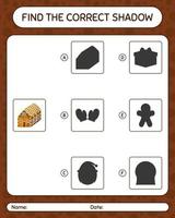 Find the correct shadows game with gingerbread cookie. worksheet for preschool kids, kids activity sheet vector