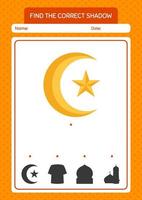 Find the correct shadows game with moon and star. worksheet for preschool kids, kids activity sheet vector