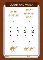 Count and match game with camel. worksheet for preschool kids, kids activity sheet vector