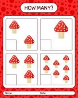 How many counting game with mushroom. worksheet for preschool kids, kids activity sheet vector