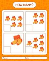 How many counting game with sock. worksheet for preschool kids, kids activity sheet vector