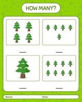 How many counting game with pine tree. worksheet for preschool kids, kids activity sheet vector