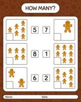 How many counting game with gingerbread cookie. worksheet for preschool kids, kids activity sheet vector