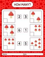 How many counting game with mushroom. worksheet for preschool kids, kids activity sheet vector