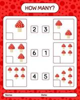 How many counting game with mushroom. worksheet for preschool kids, kids activity sheet vector