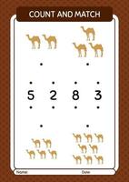 Count and match game with camel. worksheet for preschool kids, kids activity sheet vector