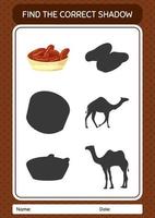 Find the correct shadows game with bowl of dates. worksheet for preschool kids, kids activity sheet vector