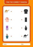 Find the correct shadows game with ramadan icon. worksheet for preschool kids, kids activity sheet vector