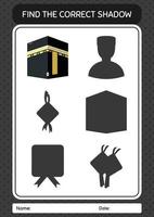 Find the correct shadows game with kaaba. worksheet for preschool kids, kids activity sheet vector