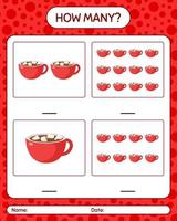 How many counting game with marshmallow on hot chocolate. worksheet for preschool kids, kids activity sheet vector