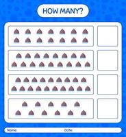 How many counting game with beanie. worksheet for preschool kids, kids activity sheet vector