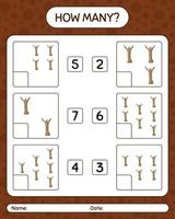 How many counting game with dead tree. worksheet for preschool kids, kids activity sheet vector