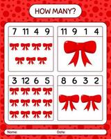 How many counting game with ribbon. worksheet for preschool kids, kids activity sheet vector