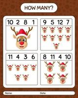 How many counting game with reindeer. worksheet for preschool kids, kids activity sheet vector