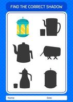 Find the correct shadows game with arabic lantern. worksheet for preschool kids, kids activity sheet vector