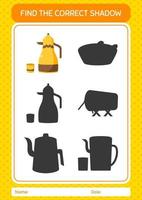 Find the correct shadows game with arabic teapot. worksheet for preschool kids, kids activity sheet vector