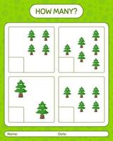 How many counting game with pine tree. worksheet for preschool kids, kids activity sheet vector