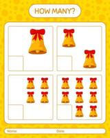 How many counting game with bell. worksheet for preschool kids, kids activity sheet vector