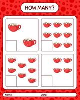 How many counting game with marshmallow on hot chocolate. worksheet for preschool kids, kids activity sheet vector