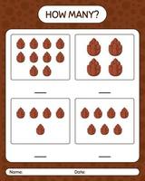 How many counting game with pine cone. worksheet for preschool kids, kids activity sheet vector