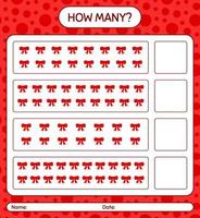 How many counting game with ribbon. worksheet for preschool kids, kids activity sheet vector