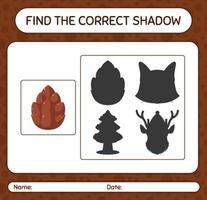 Find the correct shadows game with pine cone. worksheet for preschool kids, kids activity sheet vector