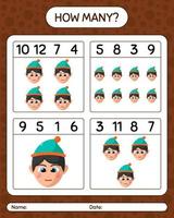 How many counting game with boys. worksheet for preschool kids, kids activity sheet vector