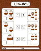 How many counting game with christmas cake. worksheet for preschool kids, kids activity sheet vector