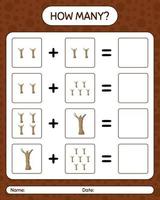 How many counting game with dead tree. worksheet for preschool kids, kids activity sheet vector