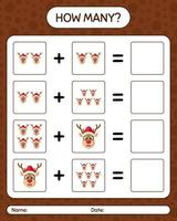 How many counting game with reindeer. worksheet for preschool kids, kids activity sheet vector