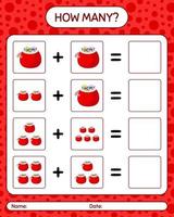 How many counting game with santa's bag. worksheet for preschool kids, kids activity sheet vector