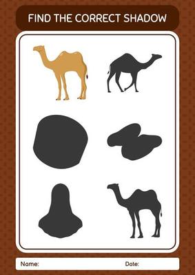 Find the correct shadows game with camel. worksheet for preschool kids, kids activity sheet