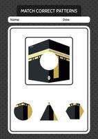 Match pattern game with kaaba. worksheet for preschool kids, kids activity sheet vector