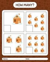 How many counting game with house. worksheet for preschool kids, kids activity sheet vector