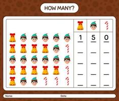 How many counting game with christmas icon. worksheet for preschool kids, kids activity sheet vector