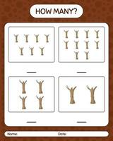 How many counting game with dead tree. worksheet for preschool kids, kids activity sheet vector