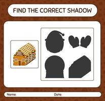 encuentra el juego de sombras correcto con galleta de jengibre. hoja de trabajo para niños en edad preescolar, hoja de actividades para niños vector