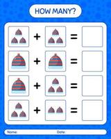 How many counting game with beanie. worksheet for preschool kids, kids activity sheet vector