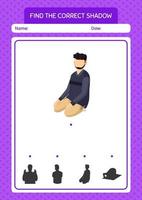 Find the correct shadows game with praying. worksheet for preschool kids, kids activity sheet vector