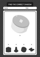 Find the correct shadows game with cap. worksheet for preschool kids, kids activity sheet vector