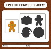 Find the correct shadows game with gingerbread cookie. worksheet for preschool kids, kids activity sheet vector