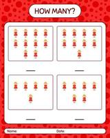 How many counting game with doll. worksheet for preschool kids, kids activity sheet vector