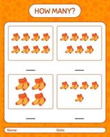 How many counting game with sock. worksheet for preschool kids, kids activity sheet vector