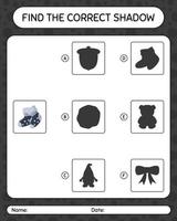 Find the correct shadows game with sock. worksheet for preschool kids, kids activity sheet vector